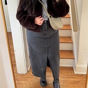 Mango Charcoal Denim Maxi Skirt